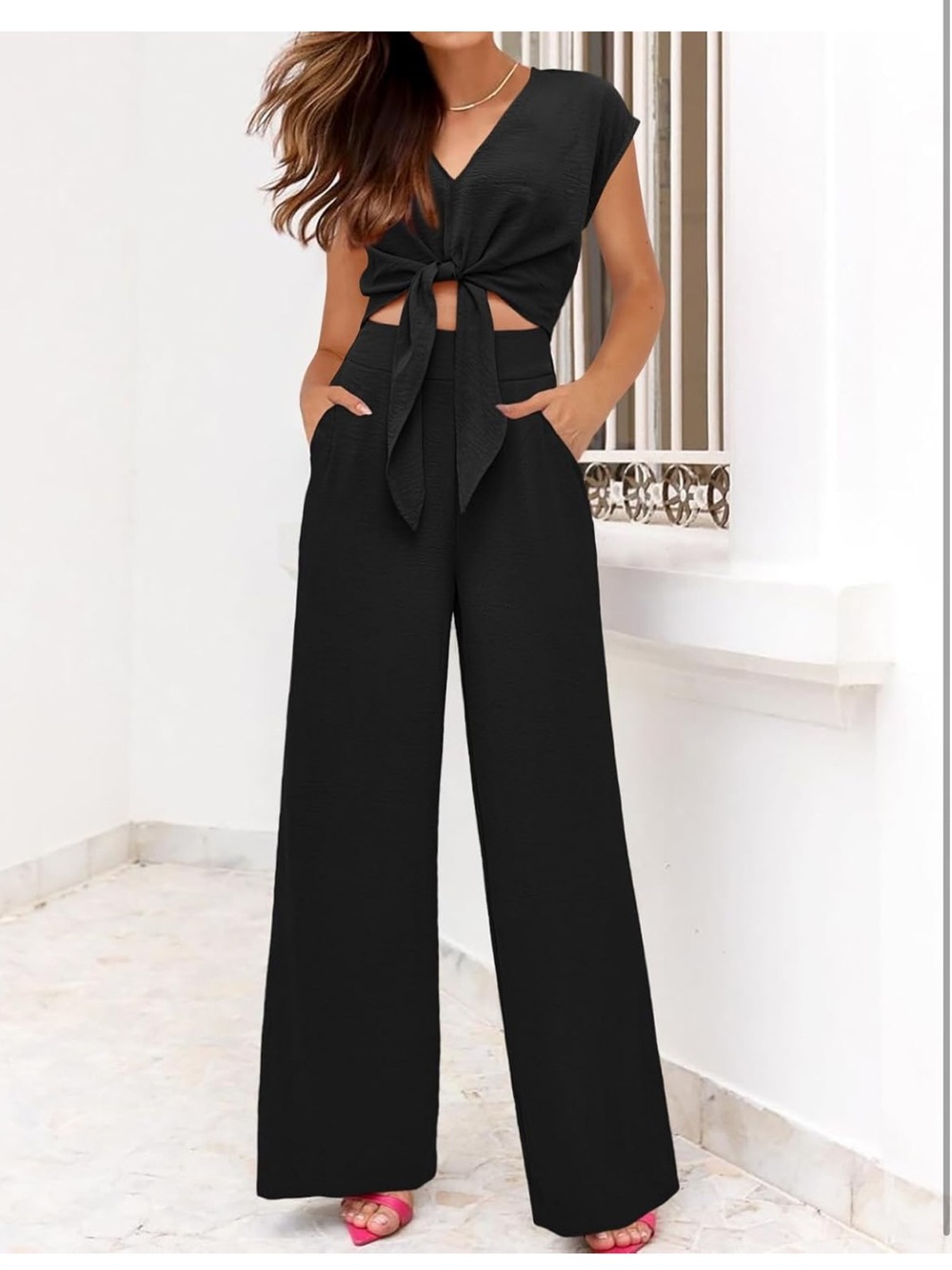Women's Black Wide-Leg 2 piece set - Picture 6 of 7